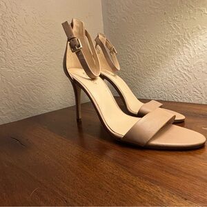 Nine West Nude Ankle Strap Heels Size 9M Classic Minimal Stiletto Sandals